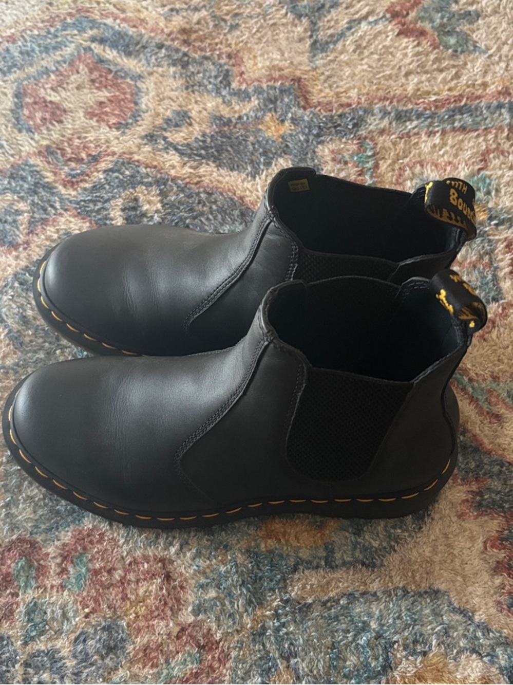 Dr. Martens Black Chelsea Ankle Boots with Yellow Stitching